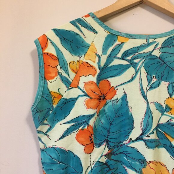 Cactus Faux Wrap Hawaiian Orange Hibiscus Tropical Sequin & Cotton Top - Picture 6 of 15